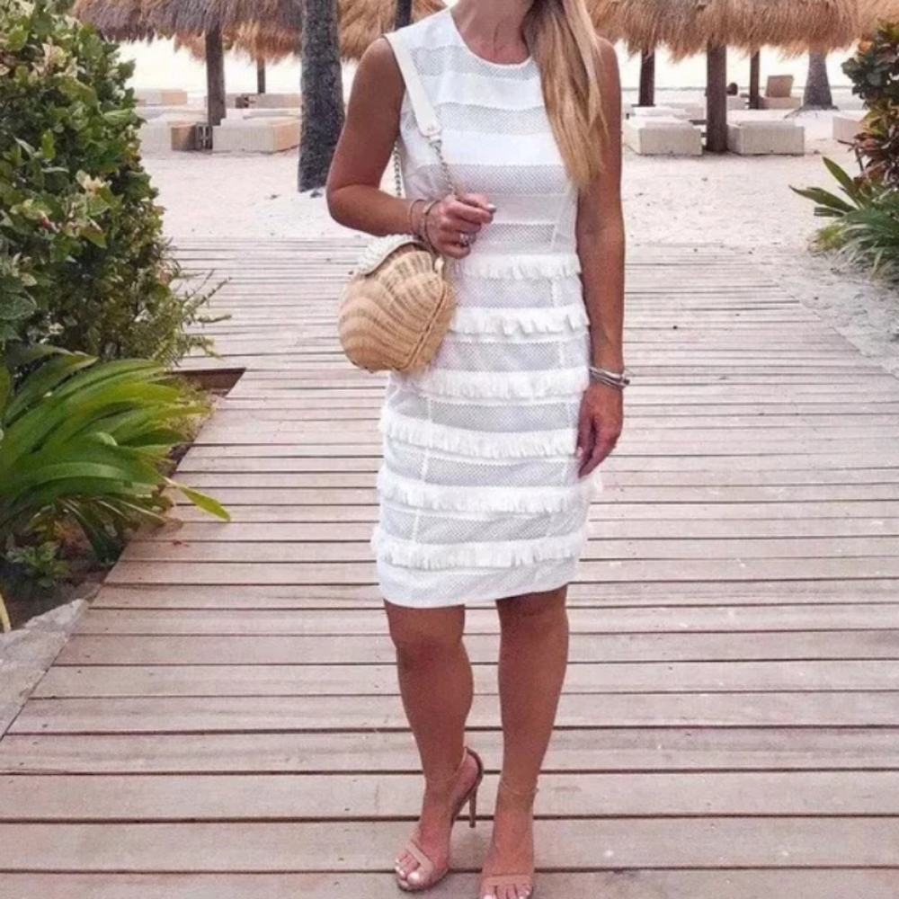 Luba by Hannah Payne tassel mesh white dress